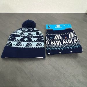 ALDI Gear Christmas Holiday Winter 2023 Pom Beanie & Matching‎ Med Dog Sweater